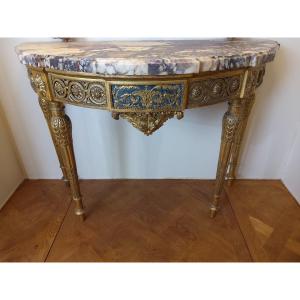 Louis XVI Period 1/2 Moon Console In Golden Wood
